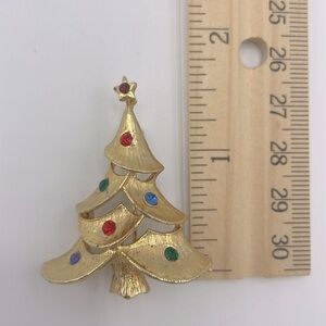 Vintage Gold Toned Jeweled Christmas Tree Pin Brooch